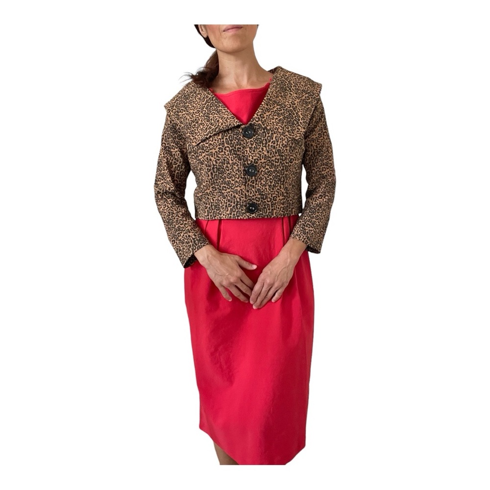 Bettie Page Red Midi Dress with Leopard Print Jacket